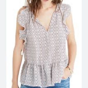 Madewell Ruffle Sleeve Tassle Blouse Size Small